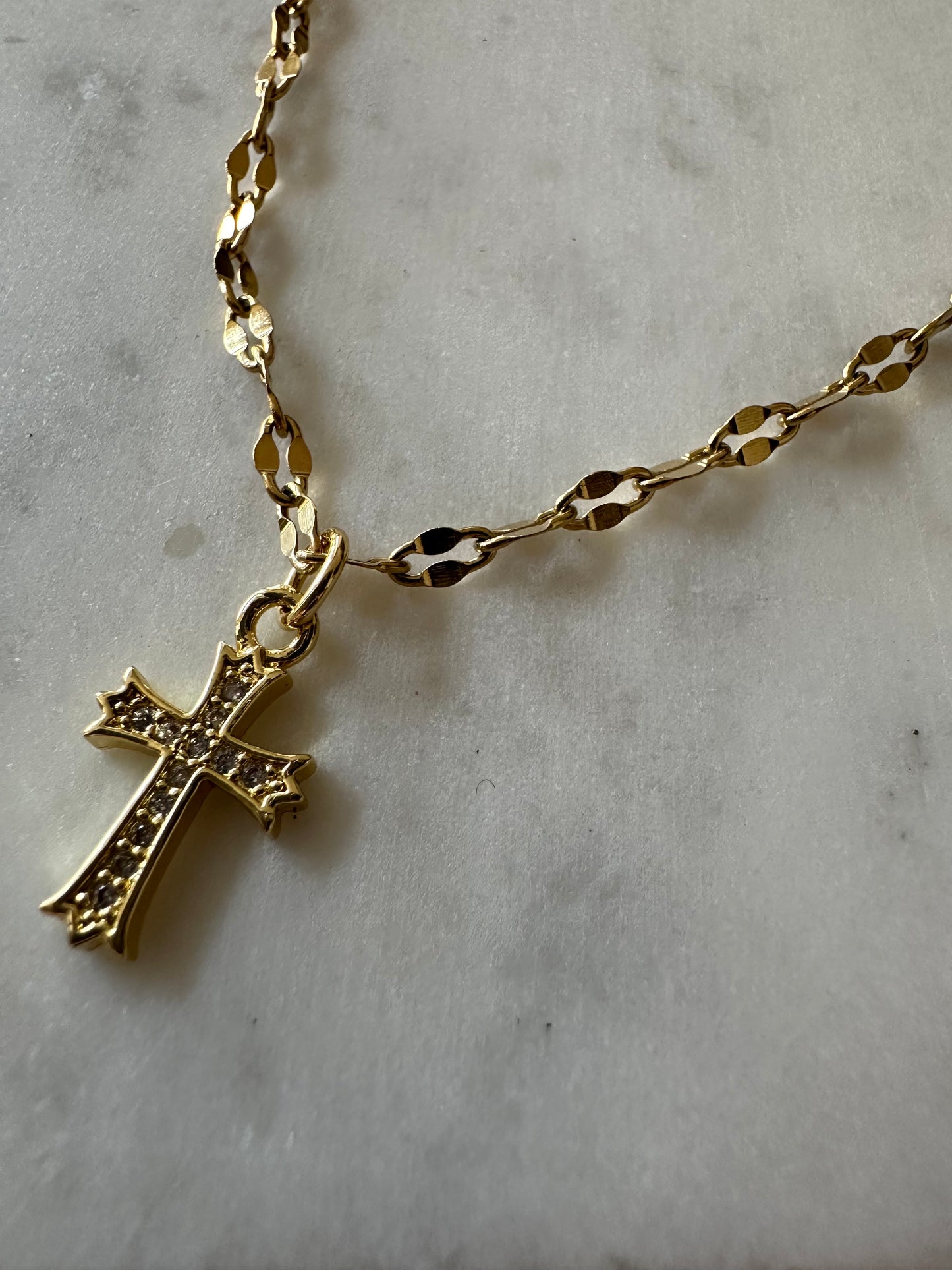 Stainless Steel Necklace with Real 18k Gold Plated Cross