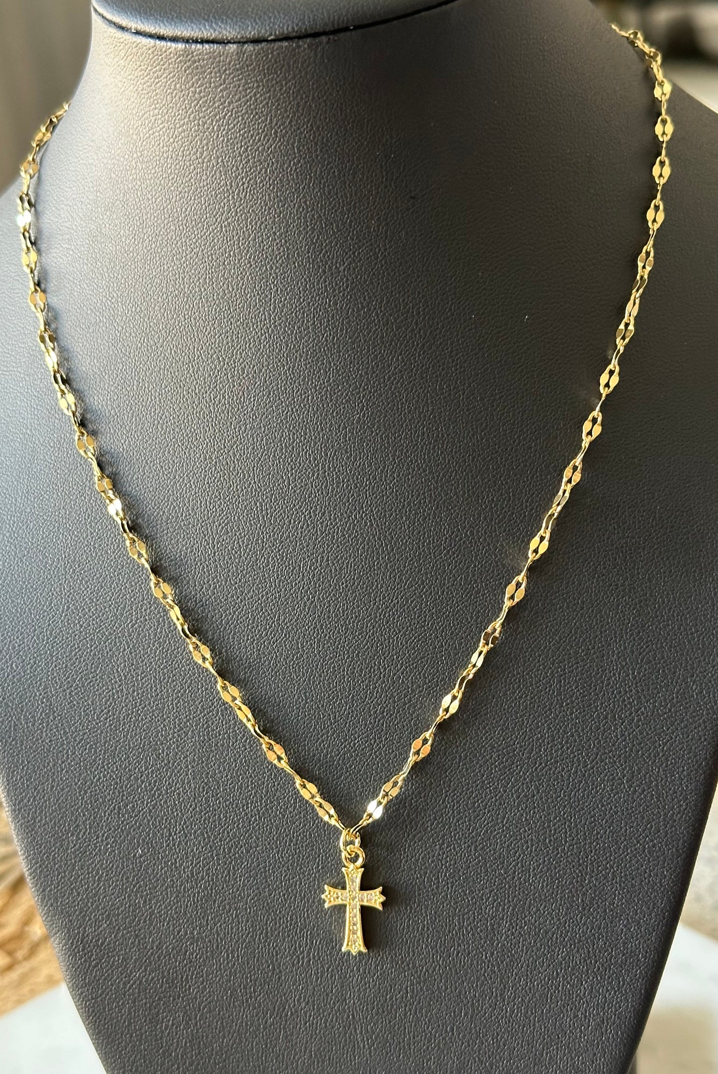 Stainless Steel Necklace with Real 18k Gold Plated Cross