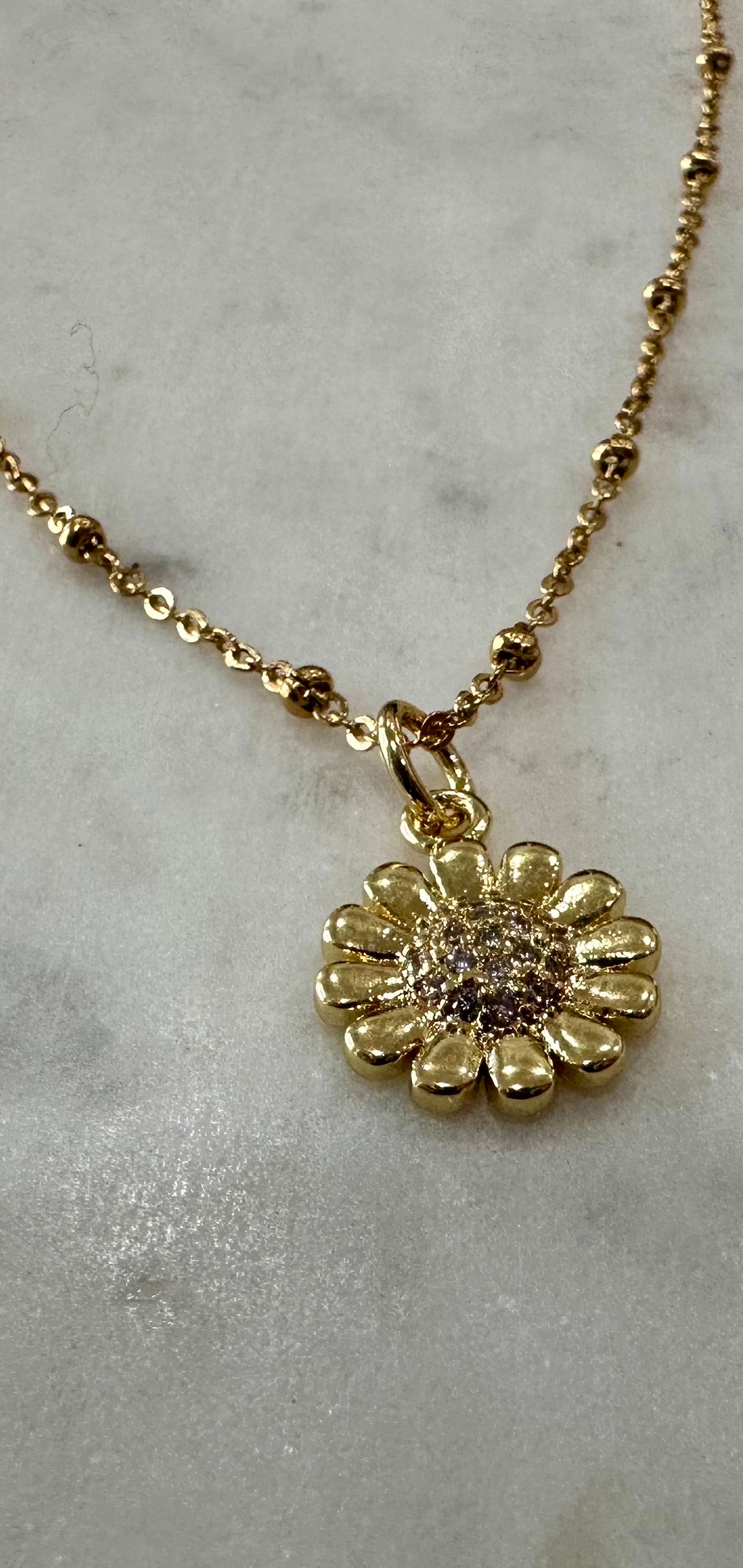 Stainless Steel Satellite Necklace with Sunflower