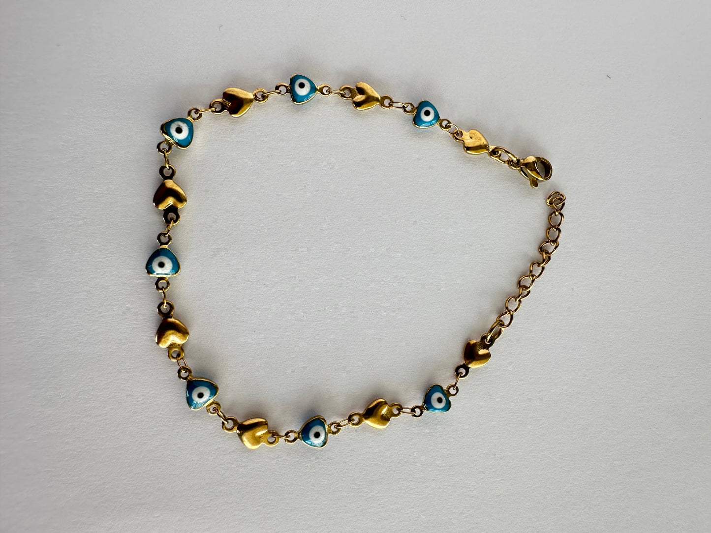 Stainless Steel Heart with Blue Evil Eye Bracelet