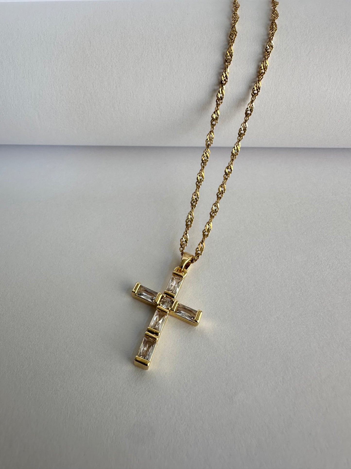 Stainless Steel Singapore Necklace with Cross Pendant