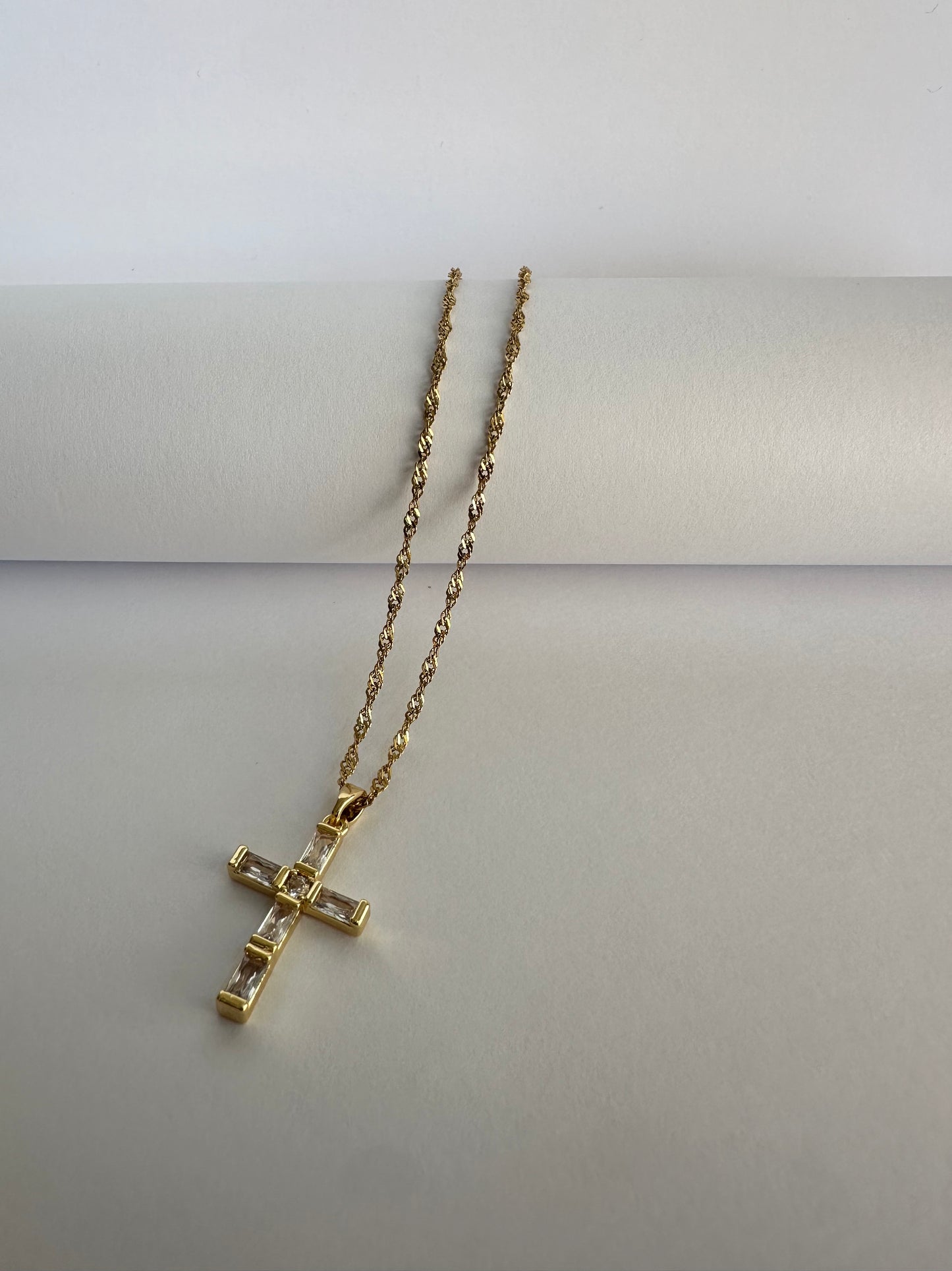 Stainless Steel Singapore Necklace with Cross Pendant