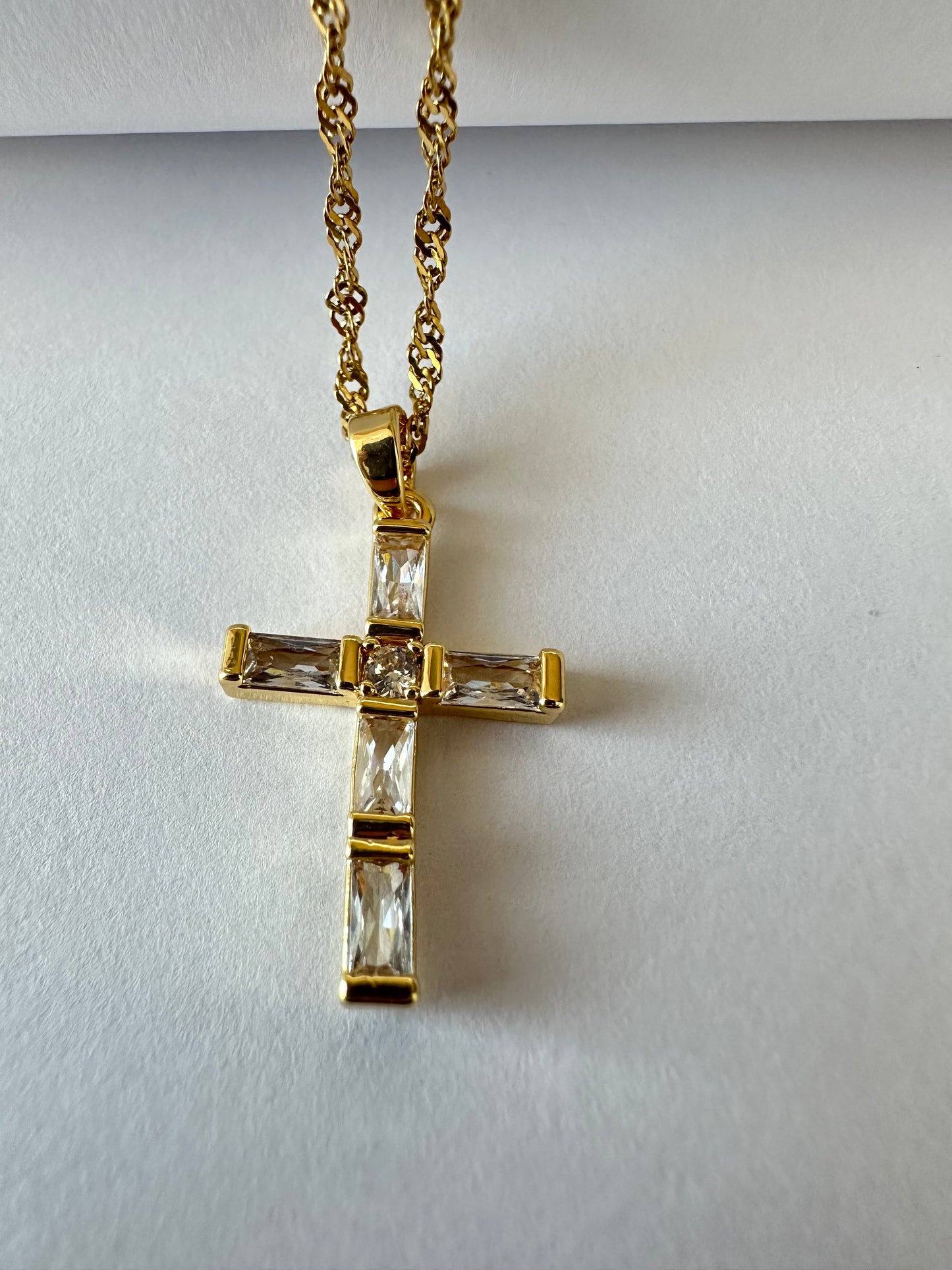 Stainless Steel Singapore Necklace with Cross Pendant