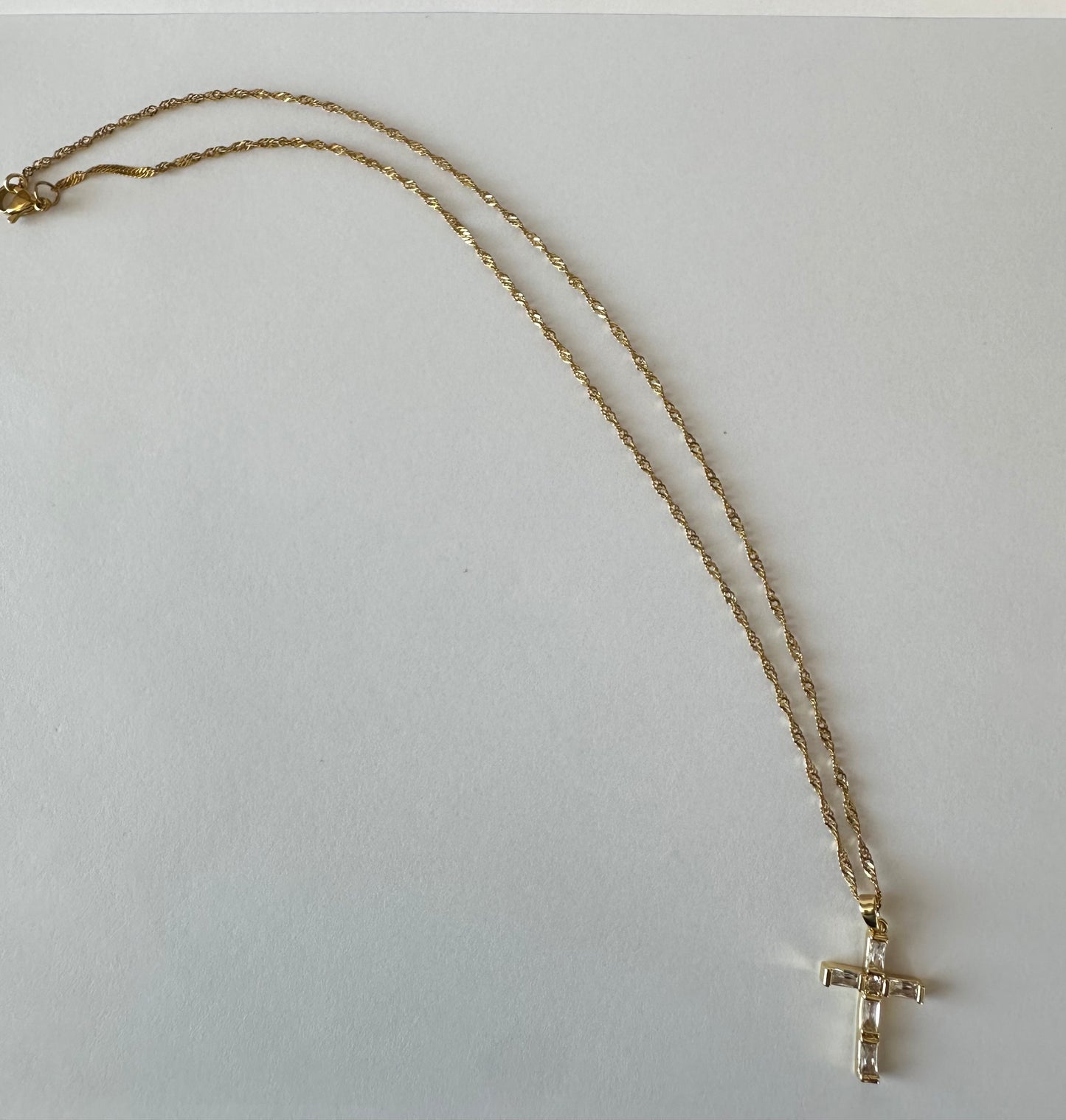 Stainless Steel Singapore Necklace with Cross Pendant