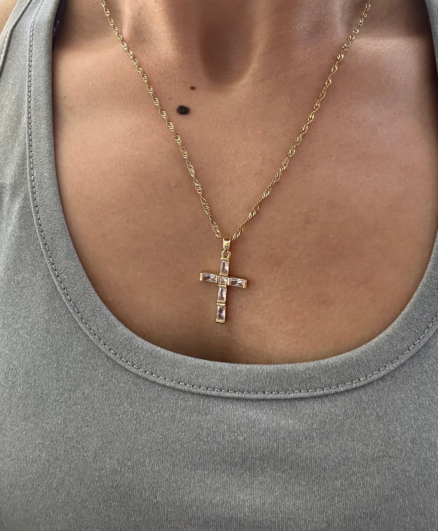 Stainless Steel Singapore Necklace with Cross Pendant